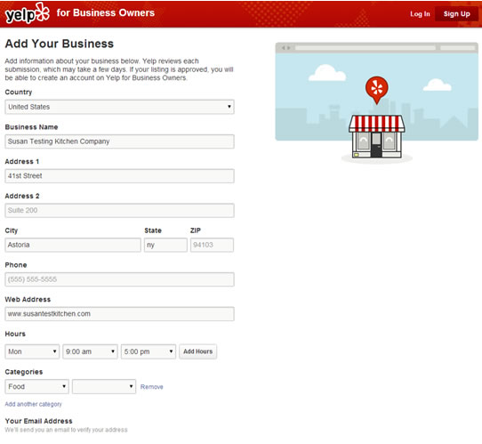 Yelp New Business Listing Form
