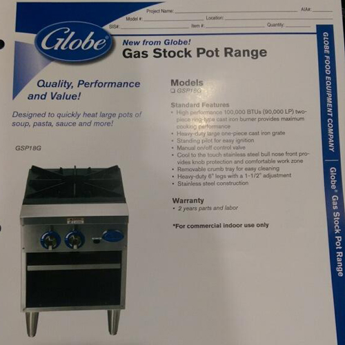 Globe Gas Stock Pot Spec Sheet
