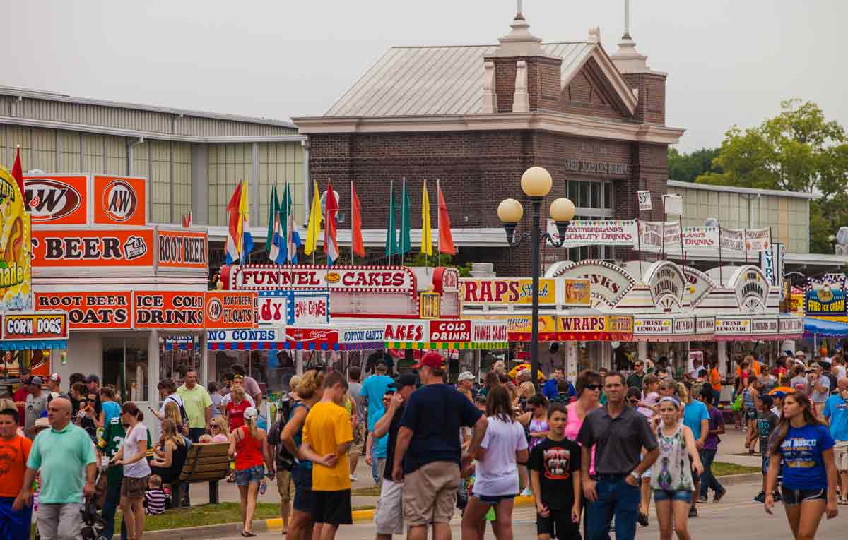 People eating at the Iowa State Fair