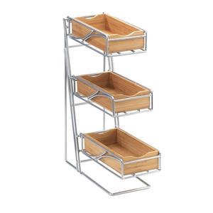 Cal-Mil 1235-39-60 Bamboo 5.25" x 14" Platinum Wire 3-Tier Condiment Organizer