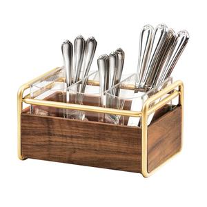 Cal-Mil 3700-46 Mid-Century 9.5" x 6.5" x 5.5"H Walnut Flatware Holder