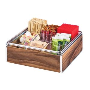 Cal-Mil 3707-49 Mid-Century 12" x 12" x 4.5"H Walnut Condiment Organizer