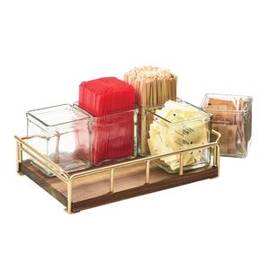 Cal-Mil 3713-46 Mid-Century 13.5" x 8.5" x 5"H Walnut Condiment Organizer