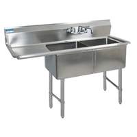 BK Resources 59inx23.5in Two Compartment 16 Gauge Stainless Steel Sink - BKS6-2-18-14-18LS 
