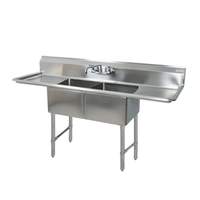 BK Resources 75"x25.5" Two Compartment 16 Gauge Stainless Steel Sink - BKS6-2-18-14-18TS