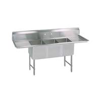 BK Resources 18x24 (3) Comp 16 Gauge Stainless Steel Sink with 2 Drainboard - BKS6-3-1824-14-18TS 