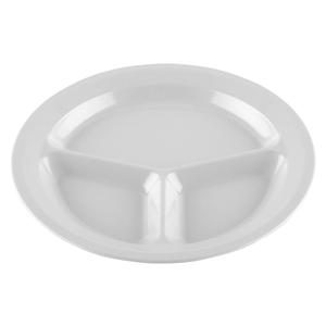 GET Supermel White Melamine 11in dia. 3-Compartment Plate - 1dz - CP-532-W 
