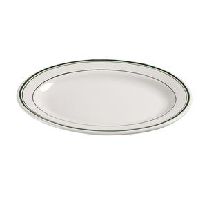 Yanco China Green Band American White Ceramic 13.5in x 9.5in Oval Platter - GB-19 