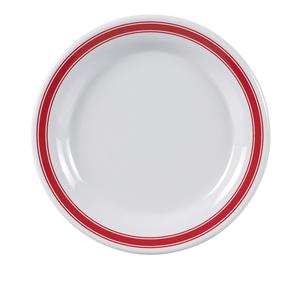 Yanco China Houston Red Band/White Melamine 7.25" dia. Plate - 4 Doz - HS-107