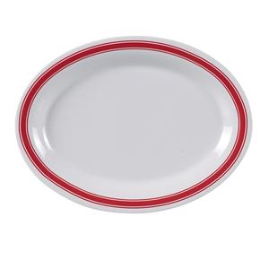 Yanco China Houston Red Band/White Melamine 13.5in x 10.5in Oval Platter - HS-213 