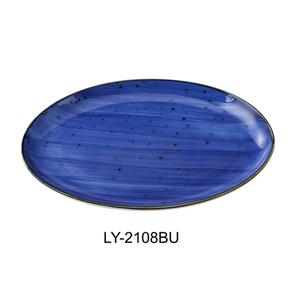 Yanco China Lyon Blue Speckled Glazed Porcelain 8" x 5.5" Oval Platter - LY-2108BU
