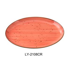 Yanco China Lyon Coral Speckled Glazed Porcelain 8" x 5.5" Oval Platter - LY-2108CR