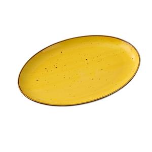 Yanco China Lyon Yellow Speckled Glazed Porcelain 8" x 5.5" Oval Platter - LY-2108YL