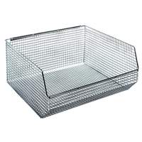 Quantum Food Service 14-1/2x16-1/4x7 Chrome Rectangular Mesh Stacking/Hanging Bin - QMB550C