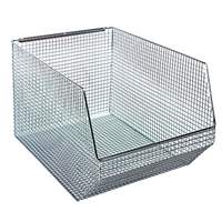 Quantum Food Service 18-1/2x11x10-1/4 Chrome Mesh Stacking/Hanging Bin - QMB560C