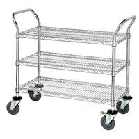 Quantum Food Service 36x18x37-1/2 304 Stainless Steel 3 Wire Shelf Utility Cart - WRSC-1836-3 