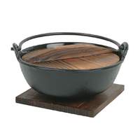 Thunder Group 24 oz Cast Iron Japanese Noodle Bowl w/ Wooden Lid - IRPA001