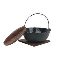 Thunder Group 32oz Cast Iron Japanese Noodle Bowl with Wooden Lid - IRPA002 
