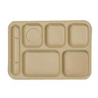 Thunder Group 10in x 14-1/2in Sand 6 Compartment Melamine Tray - 1dz - ML801S 