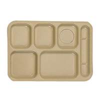 Thunder Group 10in x 14-1/2in Sand 6 Compartment Melamine Tray - 1dz - ML802S 