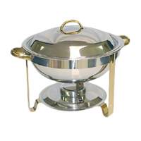 Thunder Group 4 Qt Round Stainless Steel Chafer w/ Gold Accents - SLRCF0831GH