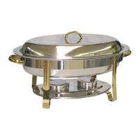 Thunder Group 6qt Oval Stainless Steel Chafer with Gold Accent Handles - SLRCF0836GH 
