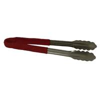 Thunder Group 10in Stainless Steel Red Handle Utility Tongs - SLTG810R 