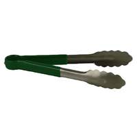 Thunder Group 12"L Stainless Steel Green Handle Utility Tongs - SLTG812G 