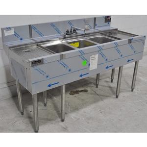 Perlick 60in Stainless Deep 3 Compartment Bar Sink Unit w Drainboards - TSD53C 