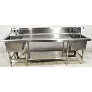 Used 96"x30" Ss Work Table w/(2) 18"x18"x14" Sinks and Undershelf