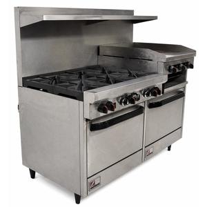 Used Southbend X460DD-2RR 60" 6 Burner w/ Salamander, 24" Griddle Dual Oven Gas Range