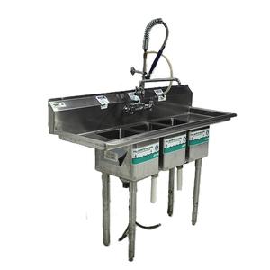 Used Regency Service Carts 58" Stainless Steel Economy 3 Comp Sink / Pre-Rinse - 600S31014212