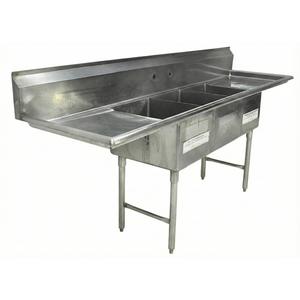 Used 96in x 26in x 36in Three Comp Sink with 2 Drainboards 