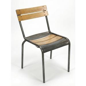 Used Industrial Wood Dining Chair Metal Frame 20.5x18x33 