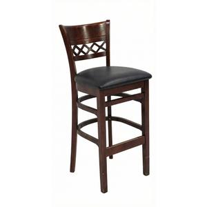 Used Wood Ladder-Back Bar Stool with Black Cushion 