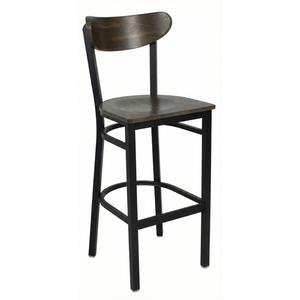 Used Industrial Metal Bar Stool with Wood Seat - Black 