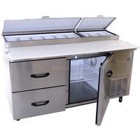 Tor-Rey Refrigeration 67" Pizza Prep Table 9 Pans Granite Top W/ 2 Drawer & 1 Door - PTP-170-21-G