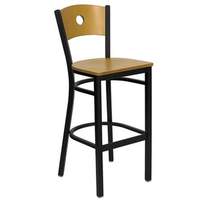 Flash Furniture XU-DG-6F6B-CIR-BAR-NATW-GG Black Metal Bar Stool w/ Natural Wood Circle Back & Seat