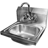 GSW USA Stainless Wall Mt Hand Sink 16x15 w Gooseneck No Lead Faucet - HS-1615WG