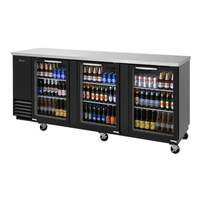 Turbo Air 91in Back Bar Bottle Cooler 3 Glass Doors Black Exterior - TBB-4SG-N