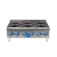 Globe 36in Natural Gas Hot Plate with 6 Burners & Manual Controls - GHP36G 