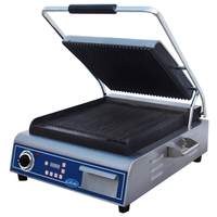 Globe 14in x 14in Panini Sandwich Grill With Timer & Grooved Plates - GPG14D 