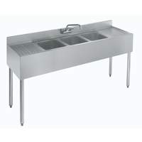 Krowne Metal 3 Compartment Underbar Sink 18.5"D w/ Two 18" Drainboards - 18-63C