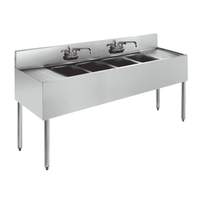 Krowne Metal 4 Compartment Stainless Bar Sink 19"D with Two 12in Drainboards - KR19-64C 