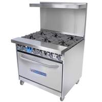 Bakers Pride Heavy Duty Restaurant Series 6 Burner Range w/ 30" Oven - 36-BP-6B-S30