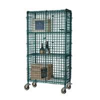 Focus Foodservice 24inx48inx63in Two-Shelf Green Epoxy Mobile Security Cage - FMSEC2448GN 