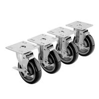 Krowne Metal 4in x 4in Universal Plate Caster 3in Wheel with Brake Set of 4 - 28-101S 