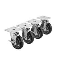 Krowne Metal 3.5inx3.5in Universal Plate Caster 2in Wheel with Brake Set of 4 - 28-110S 
