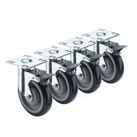 Krowne Metal 4in x 4in Heavy Duty Plate Caster 5in Wheel with Brake Set of 4 - 28-120S 