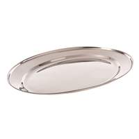 Browne Foodservice 19.5" x 13.5" Stainless Oval Platter Rolled Edge - 574185